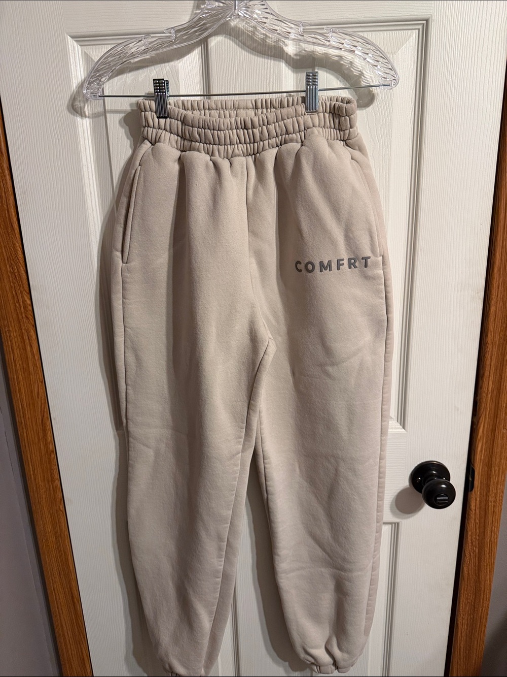 Beige 'Comfrt' Fleece Jogger Pants for Women